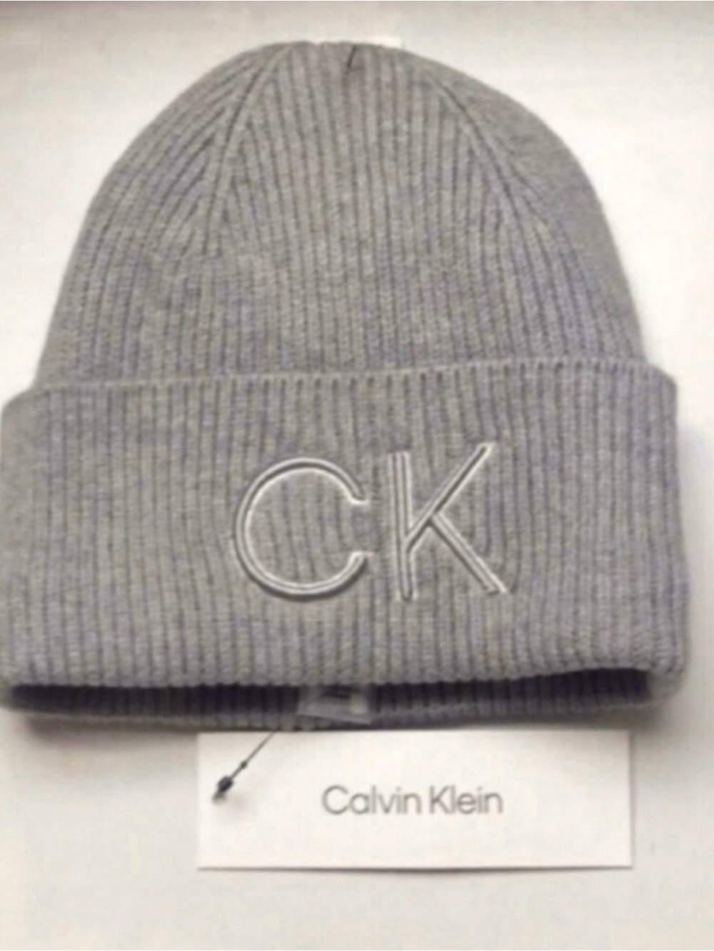 New Calvin Klein Hat Women’s Winter Gray Lined Cuffed Knit Beanie Hat Casual